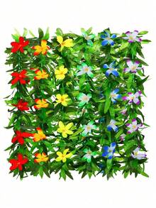 Hawaiian Lei Necklace Bulk Pack, Hawaiian Lei Headpiece Set, Tropical Style Hawaiian Lei Necklace, Tropical Artificial Flower & Leaf Lei, Luau Party Decor, Beach Party Supplies, Birthday Decoration, Wedding Decoration (Random Color) - Multiple Styles - View 1