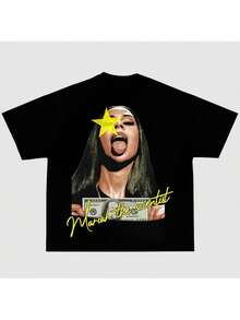 Love You Gift,[100% Cotton] Mariahh The Scientistt Star Yellow Tee Shirt, Graphic Tee Shirt Classic Cotton - 黑色 - 查看 1
