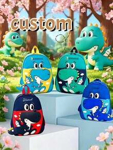 1 pieza Mochila de dinosaurio personalizada y personalizada para volver a la escuela, estampado de dinosaurio versátil y lindo, cierre de cremallera, material de nailon, correas de hombro ajustables, portátil, adecuada para la escuela, compras, salidas diarias, viajes al aire libre. Regalo de cumpleaños. - Multicolor - Ver 1