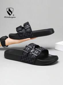 Summer Plus Size 39-47 Men's Slippers, Outdoor Comfortable Men's Casual Shoes, Lightweight Non-Slip Home Slippers, Durable Breathable Men's Sandals, Outdoor Daily Wear Men's Shoes (Asymmetric Pattern) - Gray 1976 - View 2