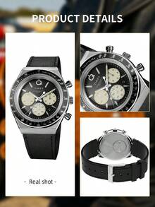 Timex Men's Vintage Quartz Wrist Watch Tachymeter Dial Leather Strap Fashion Casual Timepiece Ideal for Daily Wear Party Birthday Anniversary Gift for Men - 黑色 - 查看 7