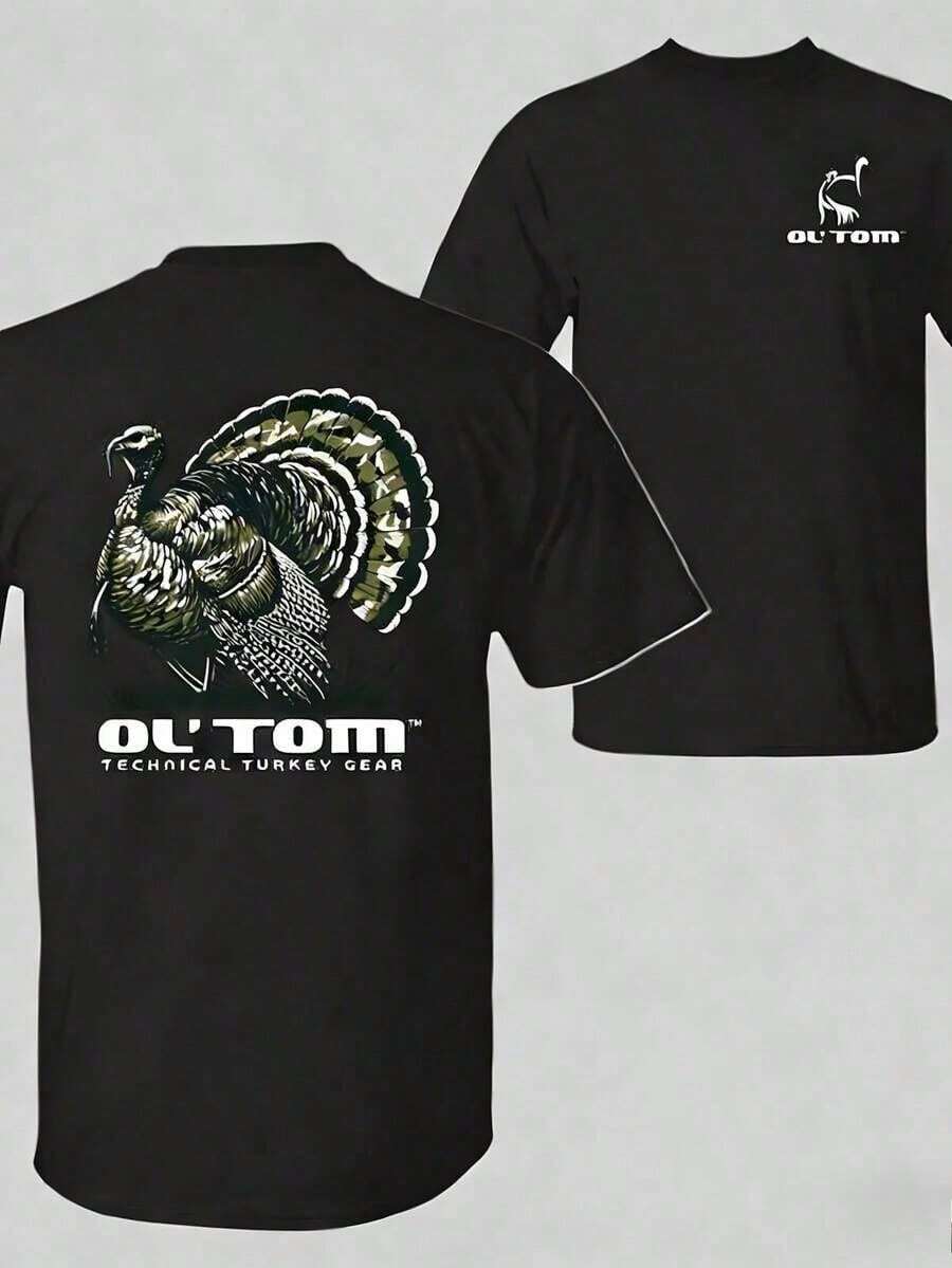 Ropa de hombre; Camisetas de Verano: Camiseta Gráfica "Ol' Tom Turkey", presenta una gran ilustración de un pavo real salvaje con el texto "Ol' Tom Technical Turkey Gear" en la espalda y un - Blanco - Ver 1