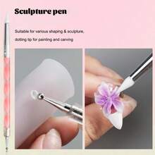 Juego de 3 piezas de herramientas de escultura para arte de uñas, varillas de tallado de acero inoxidable de doble extremo & bolígrafo de escultura de uñas de silicona para tallado de flores 3D, herramientas de manicura - Multicolor - Ver 5