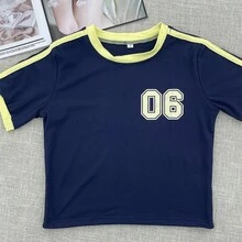 Retro Street Style Baby T-Shirt, Brazil Green Letter Print Crop Tops For Women, Slim-Fit Short Sleeve Casual Wear Y2k 2024 - nz1014-- - 查看 1