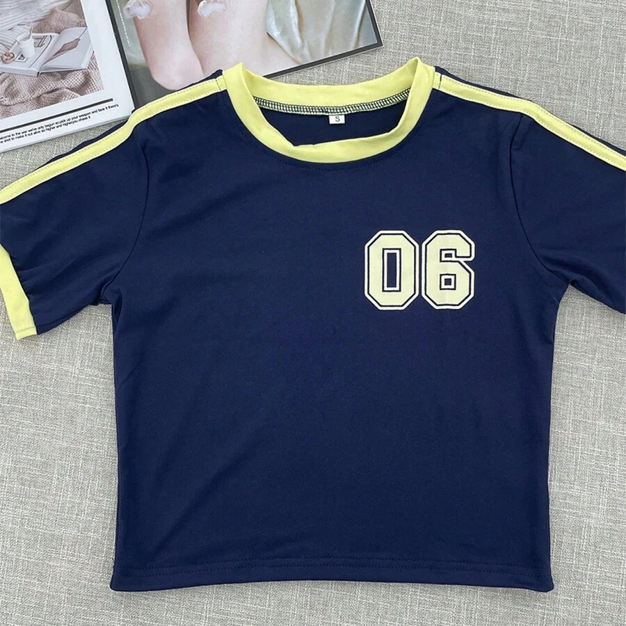 Retro Street Style Baby T-Shirt, Brazil Green Letter Print Crop Tops For Women, Slim-Fit Short Sleeve Casual Wear Y2k 2024 - nz1014-- - 查看 1