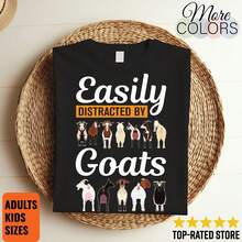 Easily Distracted By Goats Funny TShirt, Goat Vintage Top, Farmer Gifts Shirts, Cure Farming T1EEs, Farm Animal Lover Hoodie, Fun Goat Girl, - Negro - Ver 1