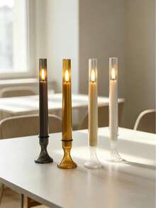 1pc Best-Selling Proposal Home LED Electronic Candle Light With Tall Stem Candle Holder, Romantic Candlelight Western Dining Table Decor Lamp, Suitable For Multi-Scene Arrangement And Display - Candlestick Wax - View 3