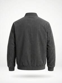 Men's Winter Thermal Lined Corduroy Fabric Simple Versatile Baseball Collar Jacket, Suitable As Gift For Friends, Husbands, Boyfriends - Black - View 5