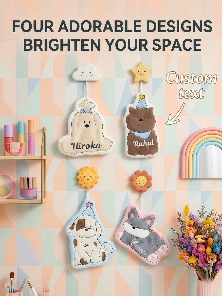 1pc Aesthetic Cartoon Hand Towel - Playful Embroidered Animal Details - Absorbent Quick-Dry Fabric, Dreamy Bathroom Decor - Heartwarming Housewarming & Holiday Gift, Brighten Beautiful Moments - Multicolor - View 1