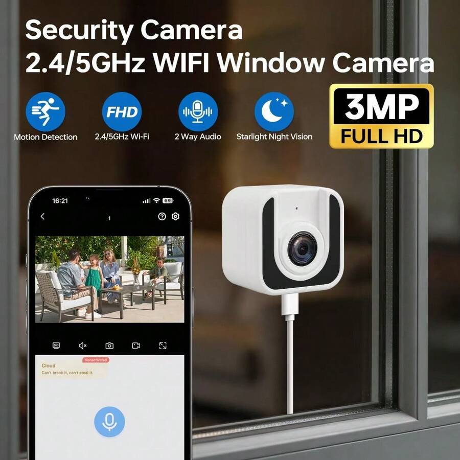 ZHXINSD 1pc/2pcs 1296P Window Camera, Smart WiFi IP Indoor Camera, Supports 2.4/5G WiFi Home Security Window Camera, Self-Adhesive Installation, Starlight Night Vision, AI Human Detection Alert, Easy Setup - White - View 1