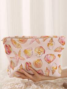 1pc Portable Cosmetic Storage Bag, Seashell & Starfish Ocean Series Pattern Double-Sided Print Travel Zipper Makeup Pouch, Multi-Functional Toiletry Organizer - Multicolor - View 7