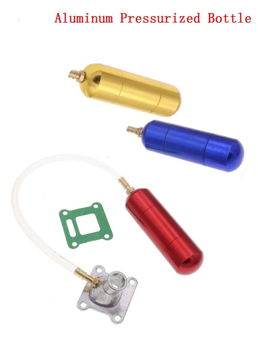Bouteille de puissance boost en aluminium de course Or Rouge Bleu + Joint de tuyau d'admission pour Mini ATV Quad Dirt Pocket Bike 2 temps 43cc 47cc 49cc - joint de cylindre de compresseur en aluminium + joint de collecteur d'admission - Voir 1