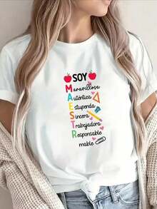 Camiseta de manga cortara mujer, con un drtido gráfico de maestra de soja, ligera y duradera, i para atuendos casuales, uste cómodo, regalo perfecto para maestras - Blanco - Ver 2