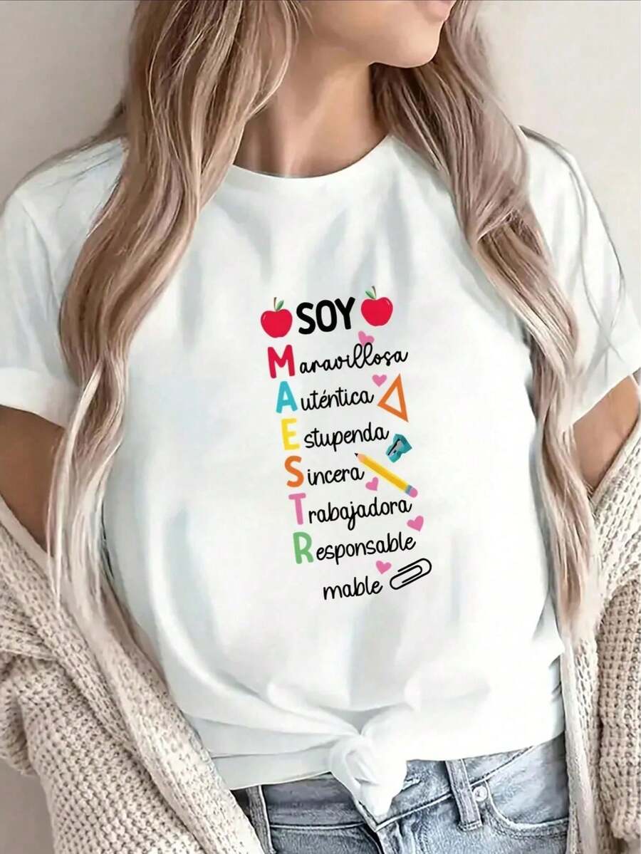 Camiseta de manga cortara mujer, con un drtido gráfico de maestra de soja, ligera y duradera, i para atuendos casuales, uste cómodo, regalo perfecto para maestras