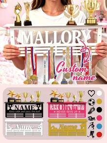 Custom Name Medal Hanger Trophy Shelf, Personalized Custom Text Medal Holder, Sports Medal & Award Display Stand, Wall Decor Organizer For Medals 1PC - Multicolor - View 2