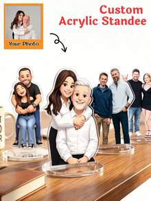1/3/5pcs Customized Photo Acrylic Stand, Personalized Family Portrait Desktop Decor. Upload Photo To Create Unique Father's Day Gift For Dad And Grandpa, Customized Home Decor, Birthday And Anniversary Family Keepsake. - Multicolor - View 1