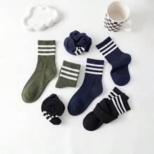 3 Pares de Meias Unissex de Cano Médio, Casual Retrô Listrada Minimalista Versátil Amigável à Pele Respirável Uso Diário Deslocamento Esportes ao Ar Livre - Multicolorido - Visão 7