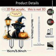 2D Flat Bohemian Style Black Cat And Pumpkin Lantern Acrylic Decor, Suitable For Garden, Lawn, Flower Pot, Multi-Functional Home Party Gift And Holiday Present, Garden Decoration, Seasonal Decoration - B - View 6