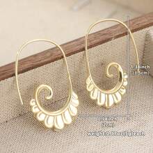 Crochets d'oreilles en forme d'éventail spiralé, style bohème vintage de niche, élégant et polyvalent, convient pour les trajets et les sorties. - Doré - Voir 5