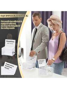 1 pieza Caja de donaciones transparente, Caja de votación transparente, Caja de acción, Caja de dinero, Para recolectar avisos, Votos de clase, Donaciones y Tarjetas de presentación, Con candado y llave - Multicolor - Ver 5
