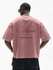 Camiseta de manga corta con cuello redondo y estampado de letras, minimalista y versátil para hombres - Rojo y negro - Ver 1