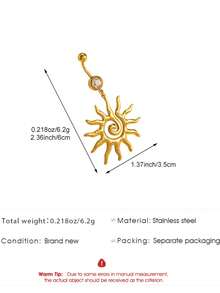 1pc New Fashion Spiral Stainless Steel Sun Belly Piercing Ring, Minimalist Versatile Radiant Swirl Summer Silver/Gold Jewelry Accessory, Suitable For Men And Women Daily Beach Vacation Wear - Yellow Gold - View 8