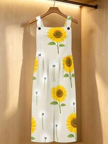Sunflower Dandelion All-Over Print Women's Adjustable Strap Jumpsuit, Polyester Fiber Fabric, Lightweight And Breathable, Women's Clothing - 彩色 - 查看 3