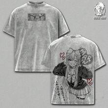 Marin Kitagawa Oversized T-Shirt – My Dress-Up Darling, Vintage Wash Double Print Graphic T-Shirt, Casual Urban Style, Unisex Thick Cotton T-Shirt, Gift For F - 灰色 - 查看 1