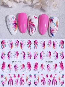 2 Bögen tropische Blumen Nagelaufkleber, rosa Blüten Nagelkunst Aufkleber, lebendiges Blumendesign, selbstklebend, Sommerurlaub DIY Nageldekoration - Verschiedenfarbig - Übersicht 4