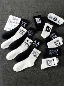 1/5 Pairs Men's Comfortable Personalized Smiling Face Pattern Tights - Multicolor - View 1