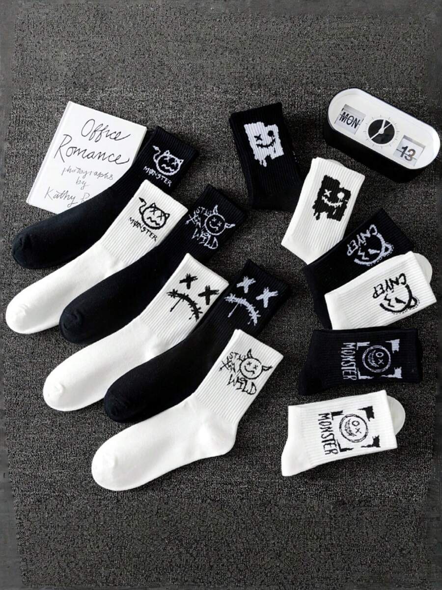 1/5 Pairs Men's Comfortable Personalized Smiling Face Pattern Tights - Multicolor - View 1