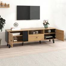Elegance And Style: 170cm TV Stand In Wood And Black, Low TV Stand With Drawers, Multiple Storage Functions, Unique Appearance. - 自然色 - 查看 4