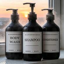 Shampoo Dispenser 3pcs Bathroom Shampoo Conditioner Body Wash Dispenser Bottle Set 500ml Pump Press Bottle Reusable - View 8