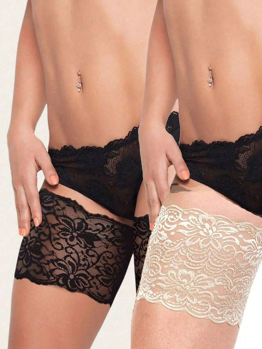 1 Pair Elastic Lace Trim Anti-Chafing Thigh Bands,Non-Slip Silicone Sock Covers, , Invisible Friction-Resistant Stockings,For Inner Thighs To Prevent Chafing And Friction Home - Multicolor - View 1