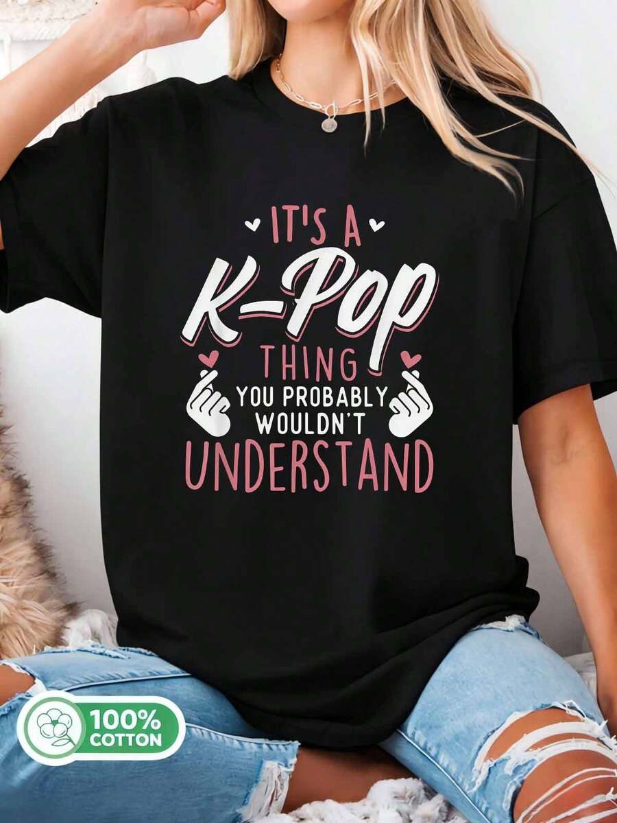 It's A K-Pop Thing Finger Heart T-Shirt - Black - View 1