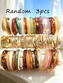15/10/8/5/3pcs Bohemian Style Fashion Minimalist Elegant Exquisite Vintage Design Colorful Resin Gradient Geometric Ribbon Flower Water Drop Round Bead Heart Starburst Round Bead Embossed Texture Twisted Cuban Chain Multi- Patchwork Design Minimalist Plain Band Exaggerated Wide Chunky Bangle Set For Holiday Vacation Party Date Gift Daily Commute Wear - Multicolor - View 9