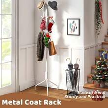 Freestanding Coat Rack, Hat Rack, Jacket Organizer, Metal, 18.3" L X 18.3" W X 71.5" H, White - Brown - View 9