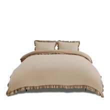 VELVETIO Luxury Kendrick Frill Duvet Cover Set Reversible Bedding Set Soft Smooth Lightweight Microfiber Polyester With Matching Pillow Cases Elegant Ruffle Edge Plain Design Single Double King - Natural/Dark Natural - View 9