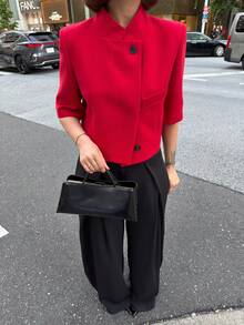 DEEKA Áo khoác blazer ngắn tay dáng ngắn phong cách thời trang đơn giản đa năng kiểu Âu Mỹ cho nữ, xuân/hè mới - Đỏ - Xem 1