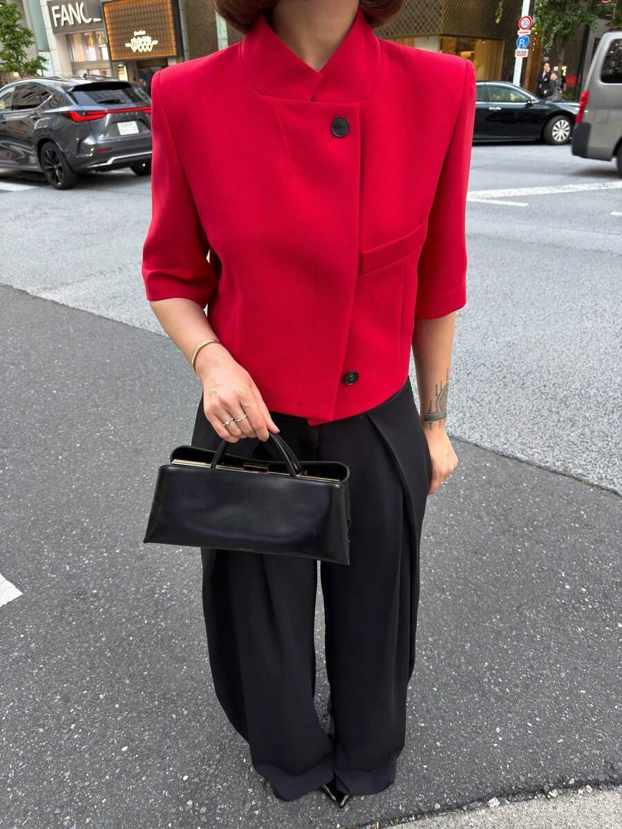 DEEKA Áo khoác blazer ngắn tay dáng ngắn phong cách thời trang đơn giản đa năng kiểu Âu Mỹ cho nữ, xuân/hè mới - Đỏ - Xem 1