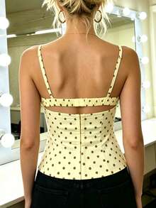 Women Polka Dot Y2K Cami Top Lace Trim Spaghetti Strap Tank Top Fairy Backless Dot Print Going Out Camisole - 黃色 - 查看 6