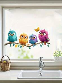 1PC Home Decoration Colorful Bird Windows Stickers Fun Bird Wall Decoration Stickers Spring Summer Decoration Windows Clings PVC Double-Sided Visible Static Cling Glass Decals 3.93*7.87in Suitable For LivingRoom Glass Windows Doors Decoration - Colorful Bird - View 4