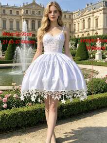 1pc Short Tassel Slip Dress, Suitable For Bride, Bridesmaid, Wedding, Holiday, Prom And Party - White - View 6