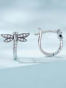 1 Pair Beautiful Dragonfly Shaped Cubic Zirconia Stud Earrings, Suitable For Women To Wear, Can Be Used For Weddings, Engagements, Anniversaries, Valentine's Day And Other Occasions - Silver - View 7