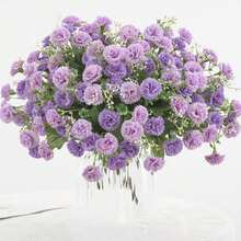 1/3/60 pièces Bouquet artificiel de lilas et d'œillets, texture réaliste, convient pour vase, maison, chambre d'hôtel, décoration de mariage, décoration de table, cadeau d'anniversaire, décoration d'automne et autres occasions, peut également être utilisé comme cadeau pour la maison - Prune - Voir 8