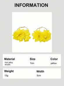 2 Pieces/Set Of Bohemian Style Yellow Floral Fabric Earrings, Suitable For Women's Gatherings And Holiday Gifts - Yellow - View 7