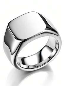 1pc Fashion Stainless Steel Rectangular Polished Women's Ring - Silver - View 5