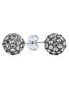 925 Sterling Silver Sparkling Ball Stud Earrings 8mm 1 Pair - Grey - View 4