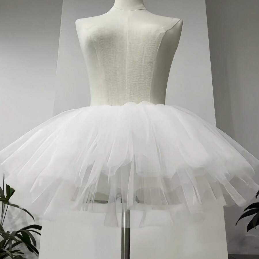 1pc Girls Elegant White Tutu Princess Dress - Multi-Layer Mesh Lining, Polyester, Suitable For Party And Performance Wear All Seasons, Princess Dress For Girls - White - View 1