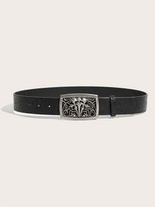 1pc Women's Western Cowgirl Vintage Buckle Print Belt Suitable For Daily Use - Black - View 2